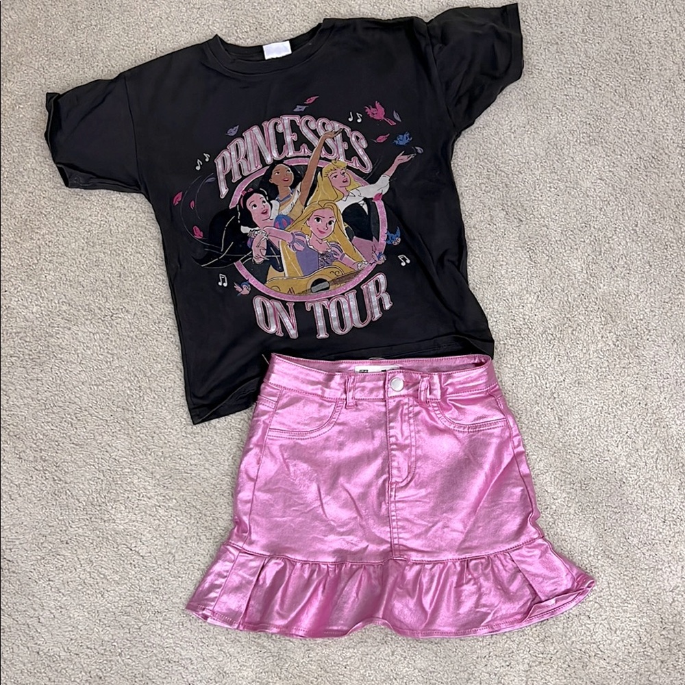Black Princess Graphic Tee and Pink Skirt Set